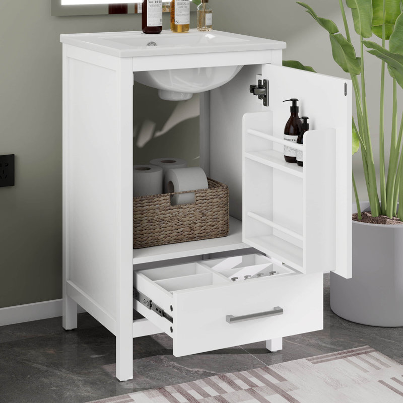 Meuble-lavabo de 20 po avec lavabo, ensemble de meuble-lavabo simple autoportant avec un tiroir et une tablette de rangement