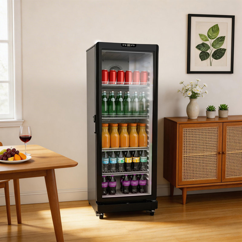 8.5 Cu.Ft Commercial Upright Beverage Display Refrigerator In Black With Glass Door