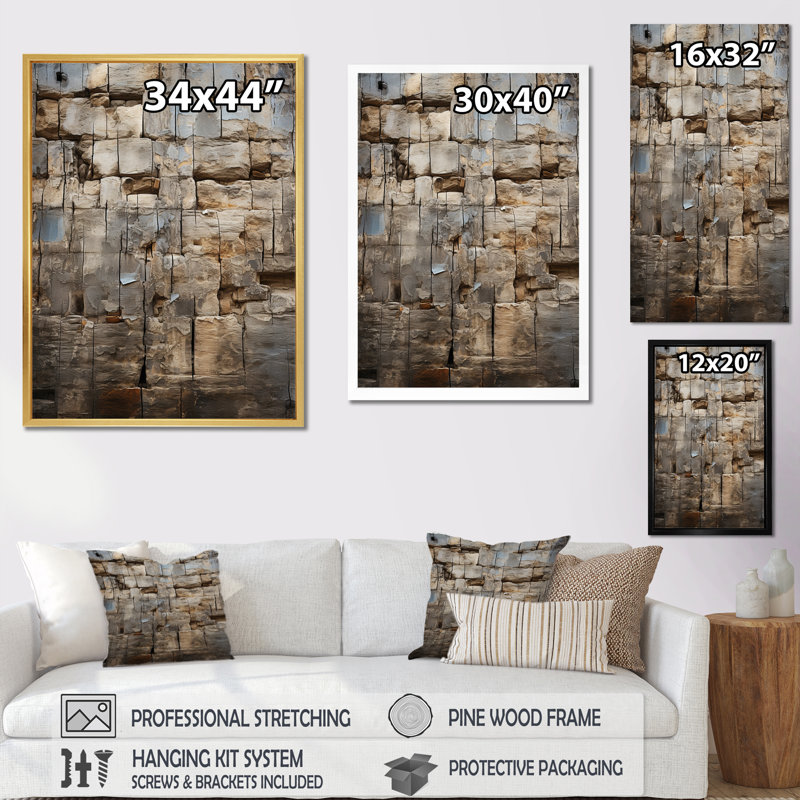 «Baljeet Hebrew Western Wall Collage II», reproduction sur toile encadrée, H 40 po x l 30 po x P 1,5 po, Cadre photo noir