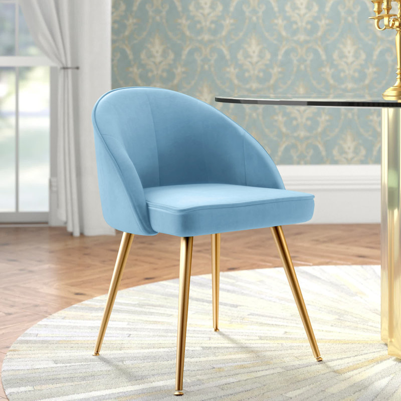 Mccain 45cm H Velvet Upholstered Upholstered Back Side Chair, Aqua