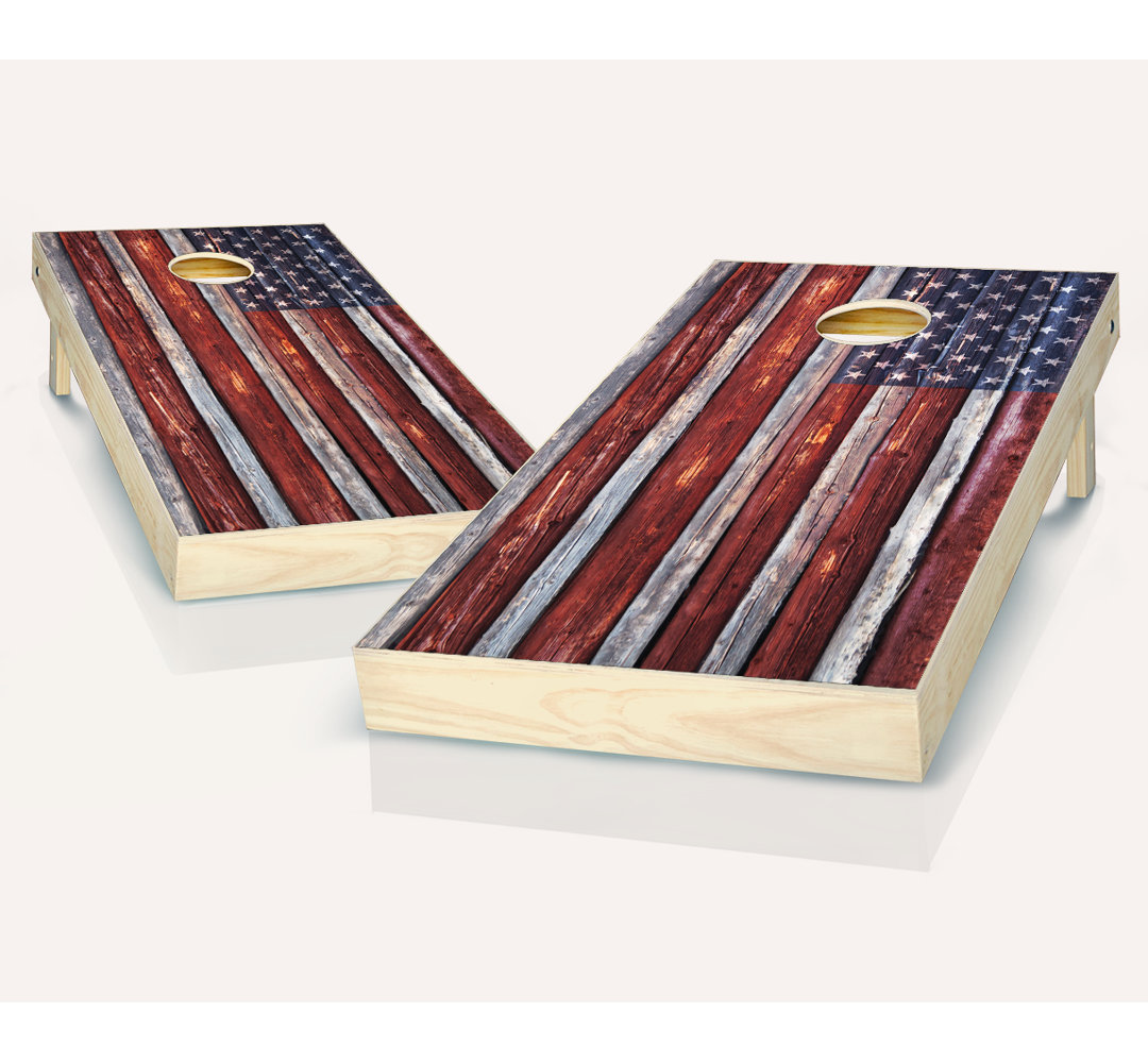 2' x 4' American Flag Solid Wood Cornhole Set with Bags AJJ Cornhole 