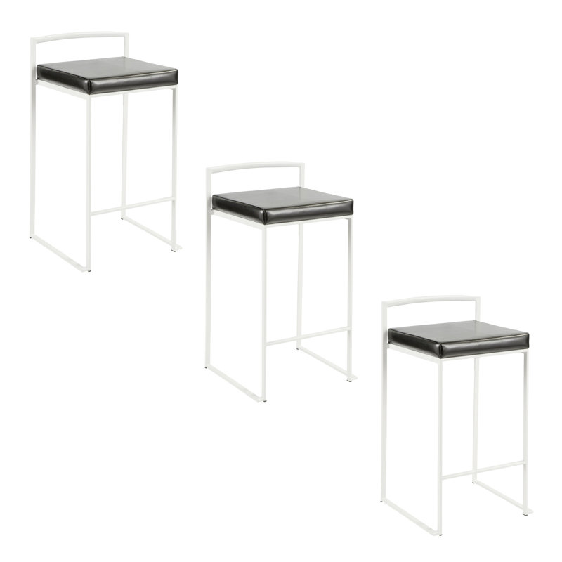 Ernestine Stackable Faux Leather Stool, Counter Stool (27" Seat Height), Black/White