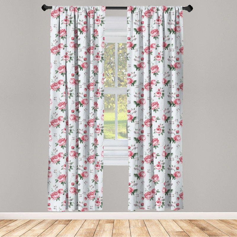 Blooming English Rose Semi-Sheer Rod Pocket Curtain Panels, 28" x 84"