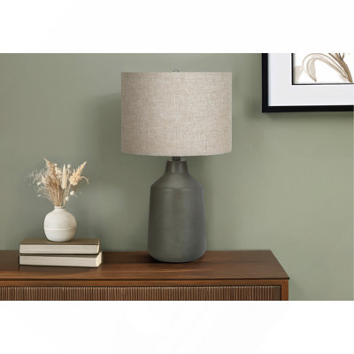 Lighting, 24"H, Table Lamp, Grey Concrete, Beige Shade, Contemporary