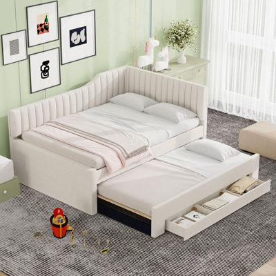 Upholstered Daybed With Trundle And Three Drawers