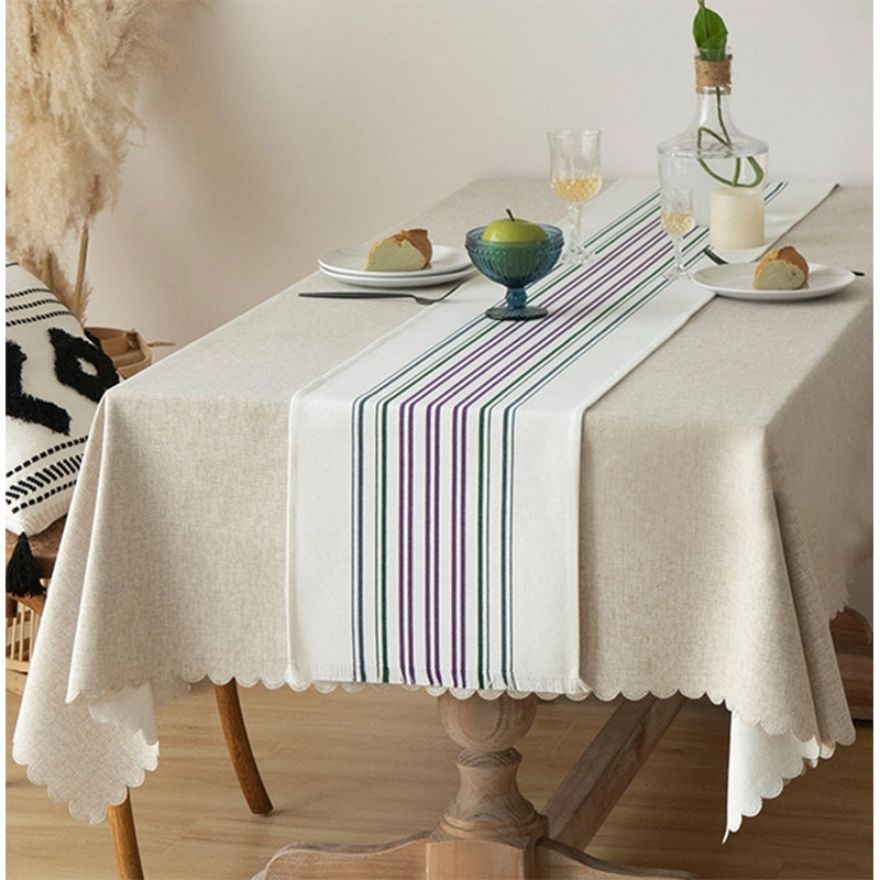Chemin de table rayé en coton 14 po x 71 po avec franges, 71 po x 14 po