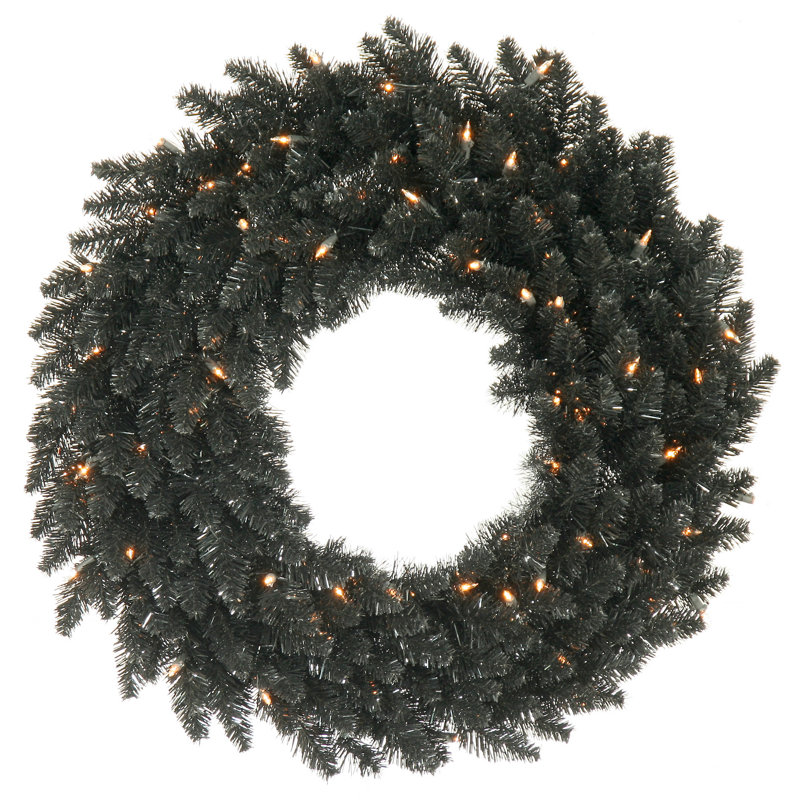 Couronne de sapin artificielle en PVC, H 30 po x l 30 po x P 5 po, Mauve, Oui