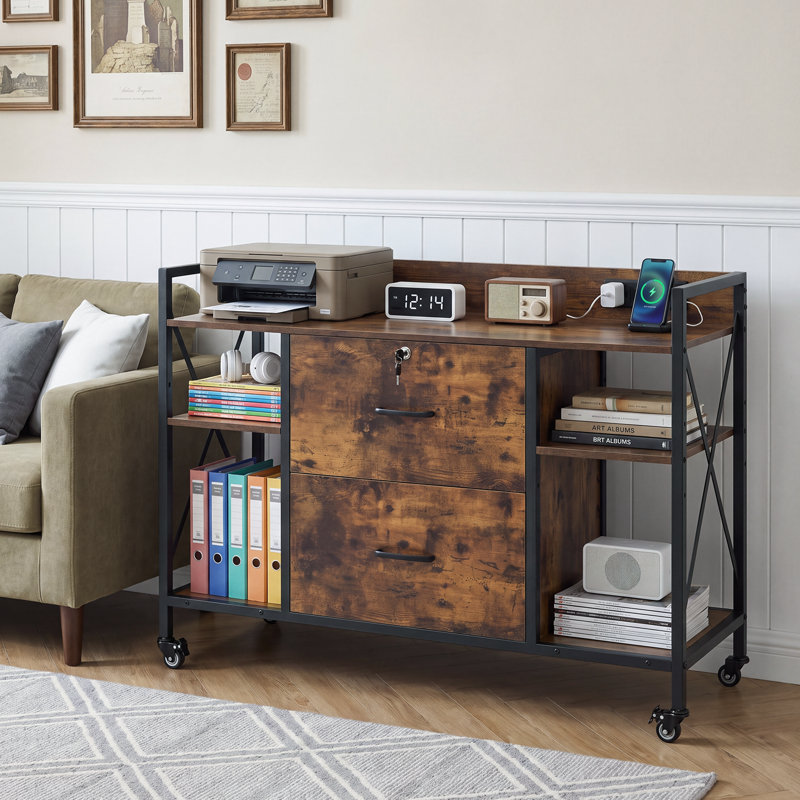 Classeur L 40,55 "avec 2 tiroirs verrouillables, station de charge et tablettes réglables, armoire de rangement pour bureau à domicile