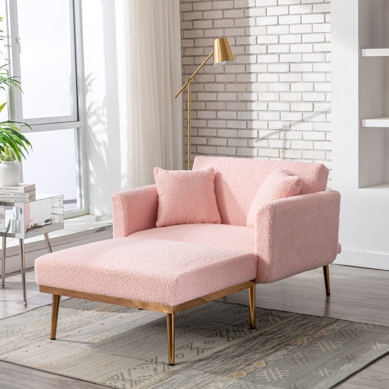 Chaise longue inclinable à accoudoirs roulés Marshea, Velours rose