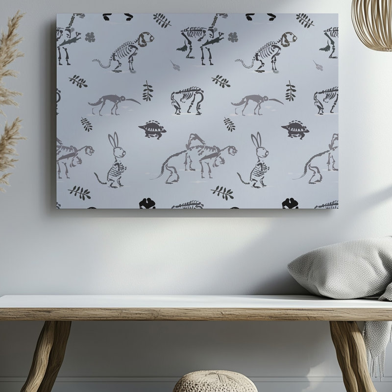 Toile, un motif sans soudure, affiche des illustrations squelettiques stylisées d'un lapin, art de chat, chat et tortue