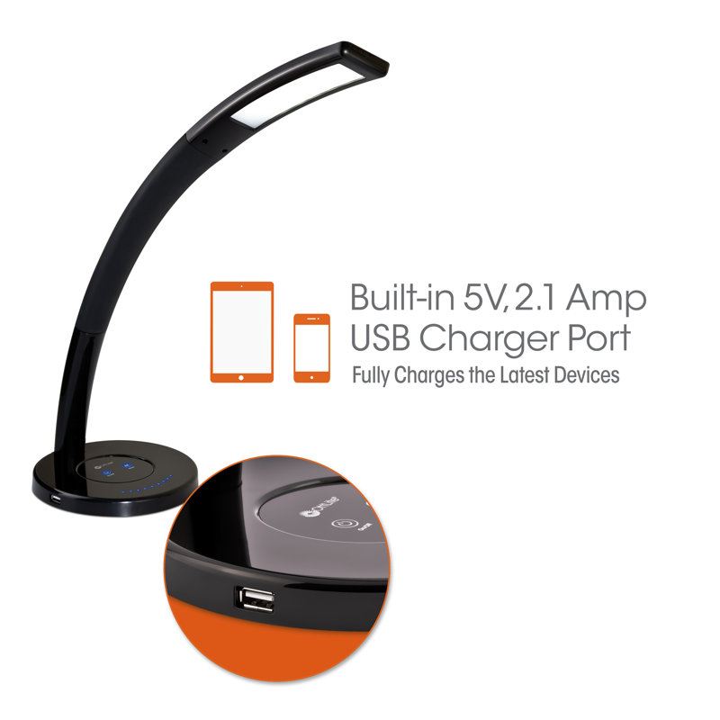 Black Adjustable Arc Touch LED Desk Lamp with USB Port