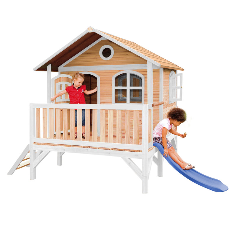 AXI 349cm W x 212cm D Outdoor Hemlock Wood Luxury Playhouse, Natural/White/Blue