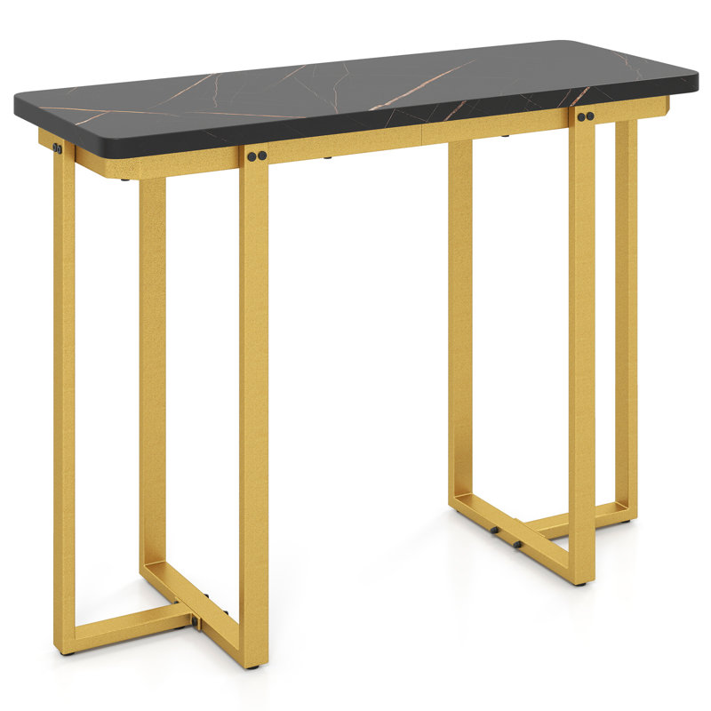Console Table 42'' Modern Faux Marble Entryway Table w/ Geometric Metal Frame Black, Black