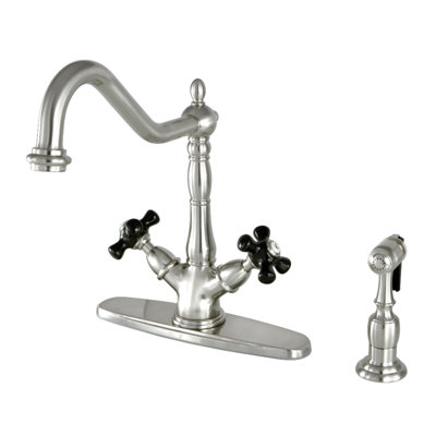 Kingston Brass Duchess Two-Handle 2-or-4 Hole Deck Mount Kitchen Faucet with Brass Sprayer