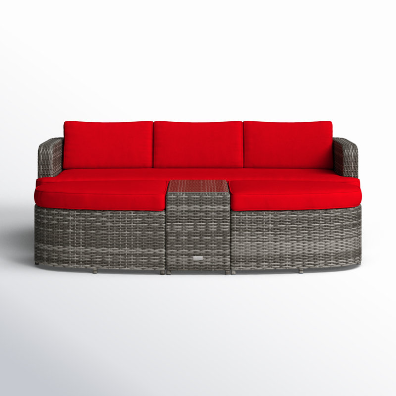 Lit de jour d'extérieur en osier avec coussins 88,98 po Anazco, Rouge, Gris