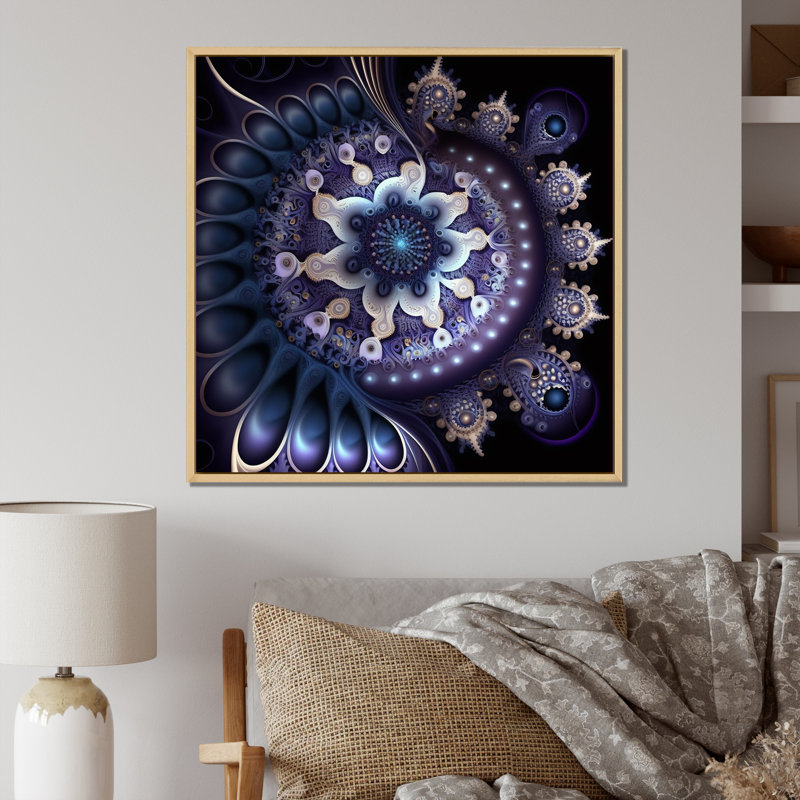Mauve fractal mandala galactique sur toile, Cadre naturel flottant, H 36 po x l 36 po x P 1,5 po