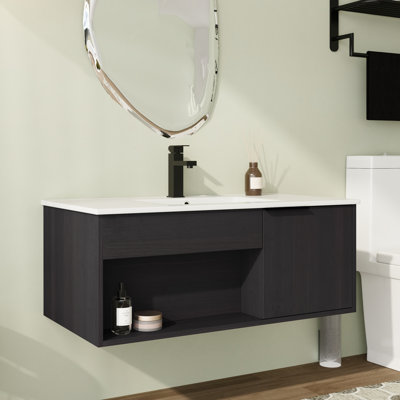 Meuble-lavabo simple 36 po avec comptoir en céramique, sans branchement