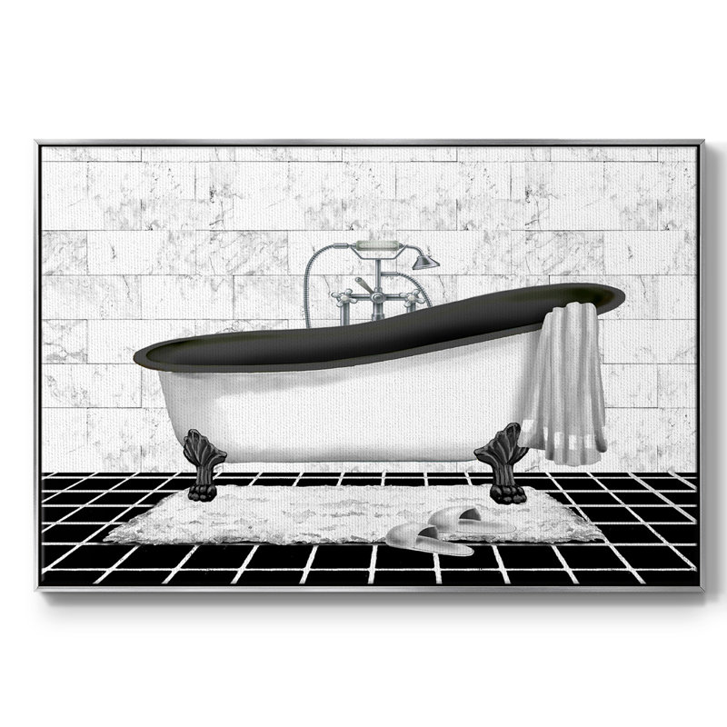 Modern Bath II-Framed Gallery Wrapped Canvas, H 27 po x l 41 po x P 2 po, Argent