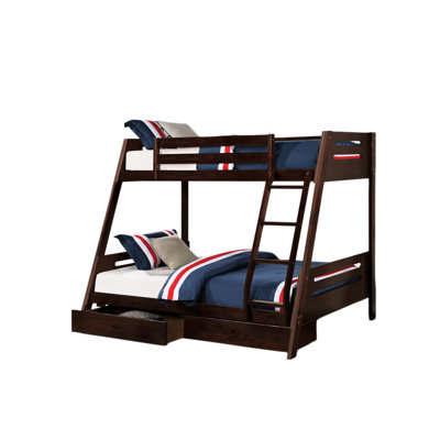 Transitional Solid Wood Gray Bunk Bed With 2 Underbed Drawers And Reversible Angled , Simple Assembly, Upper Rails In Style, Made Of Wood, Front - Access Handles, Slats For A Supportive Sleep Surface