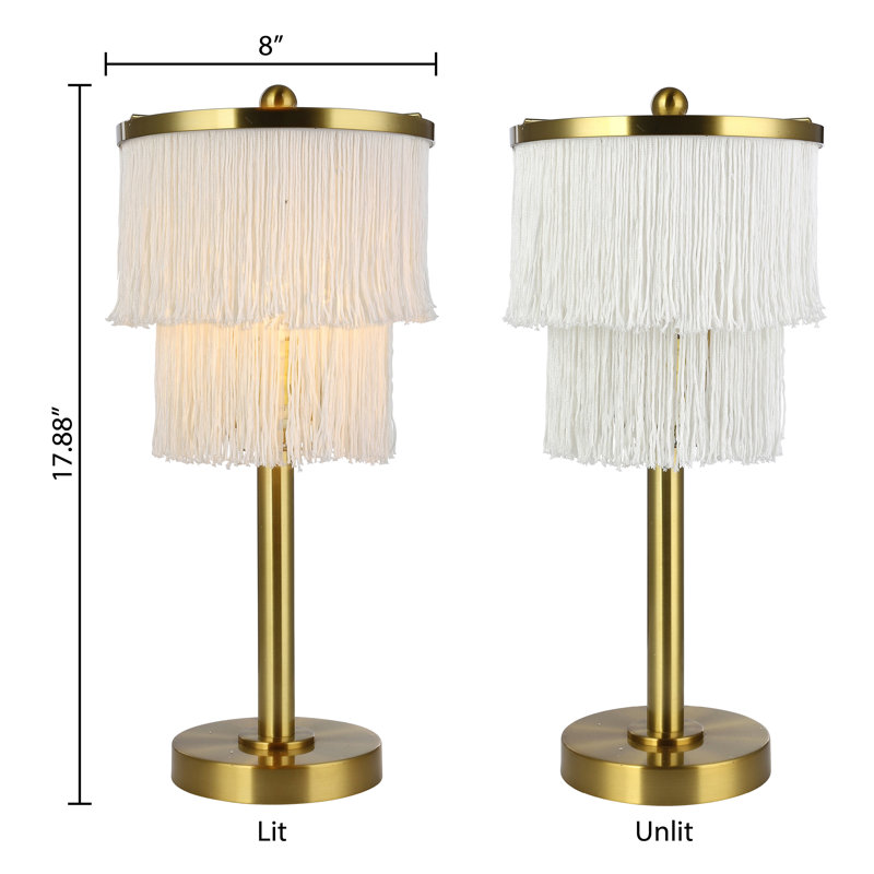 17.88"H Eparama Polished Metal Accent Lamp With Cream Fringe Shade