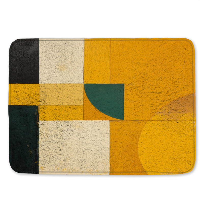 Tapis de bain jaune à motif géométrique abstrait, L 34 po x L 21 po