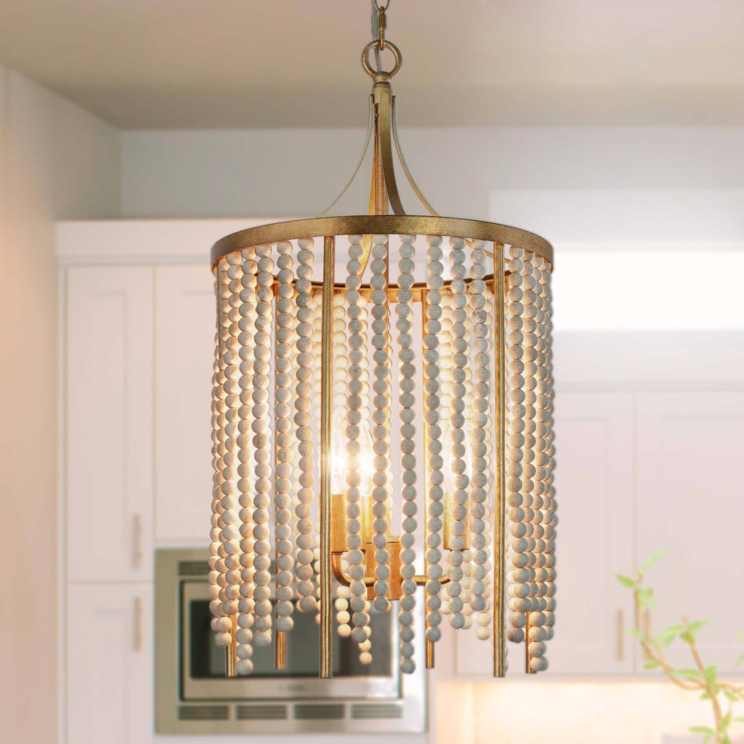 Hatfrneld 3-Light Glam Vintage Mini Chandelier With Wood Beaded Bungalow Rose