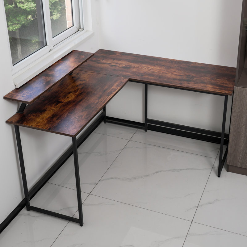 Cadmore L-Shaped Metal Base Computer Desk, Brown