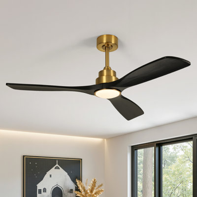 Karlena 52'' Modern Farmhouse Dimmable Ceiling Fan with LED Lights and Remote Control 3 Colors 6 Speeds Reversible Noiseless DC Motor