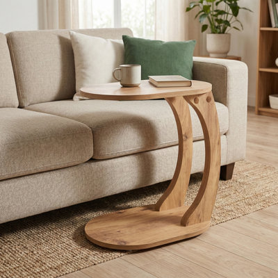 Modern C-Shaped Side & End Table with Oval Top, Compact Coffee Table Alternative for Sofa and Living Room