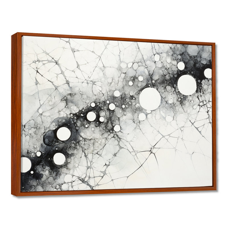Futur encre, monochromes de réseaux monochromes - ligne minimaliste, art mural, Toile avec cadre flottant brun