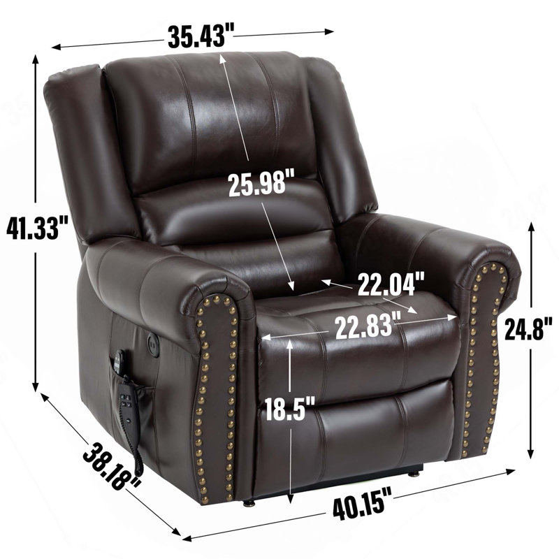 Dual Motor Infinite Position Heat Massage Power Lift Recliner Chair with USB Ports, Antique Brown Faux Leather