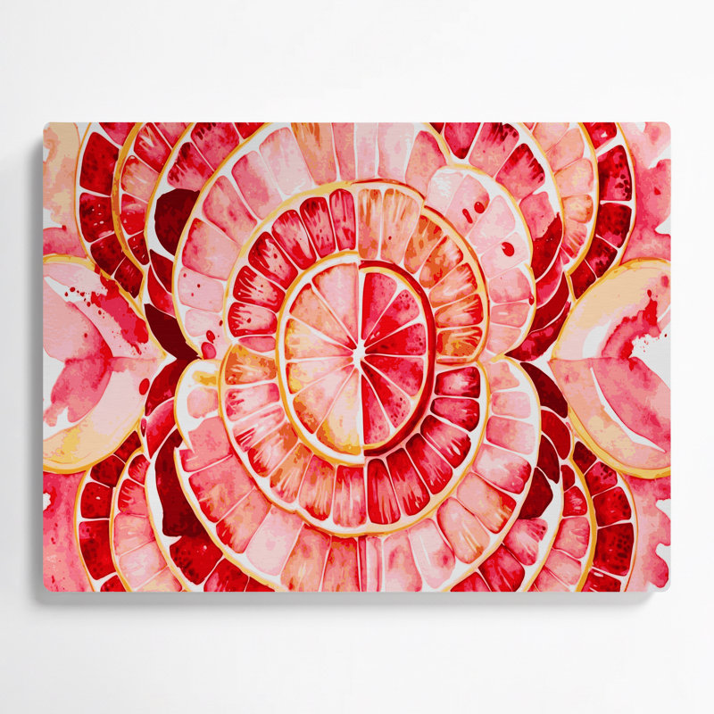 Fruit, pamplemousse, rose, art mural en métal, H 24 po x l 36 po