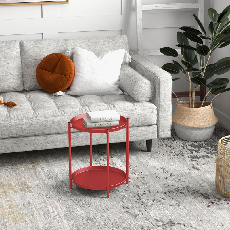 Eucleides Steel Tray Top End Table, Red