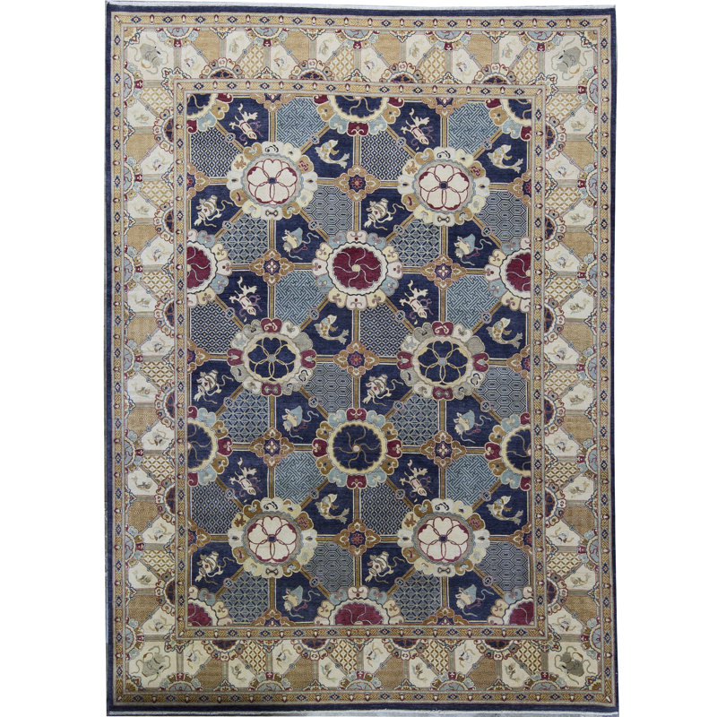 Tapis bleu de haute qualité noué à la main