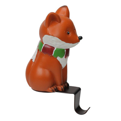 9" Standing Fox Wearing a Striped Scarf Christmas Stocking Holder