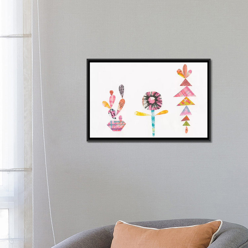 «Collage Cactus IX, impression sur toile tendue, H 18 po x l 26 po x P 1,5 po, Toile avec cadre noir, Pas de tapis