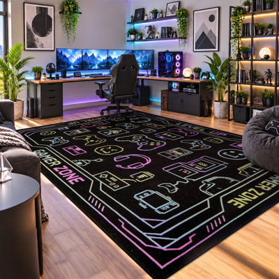Tapis Gamer Zone Icon, tapis de jeu, noir, envers antidérapant
