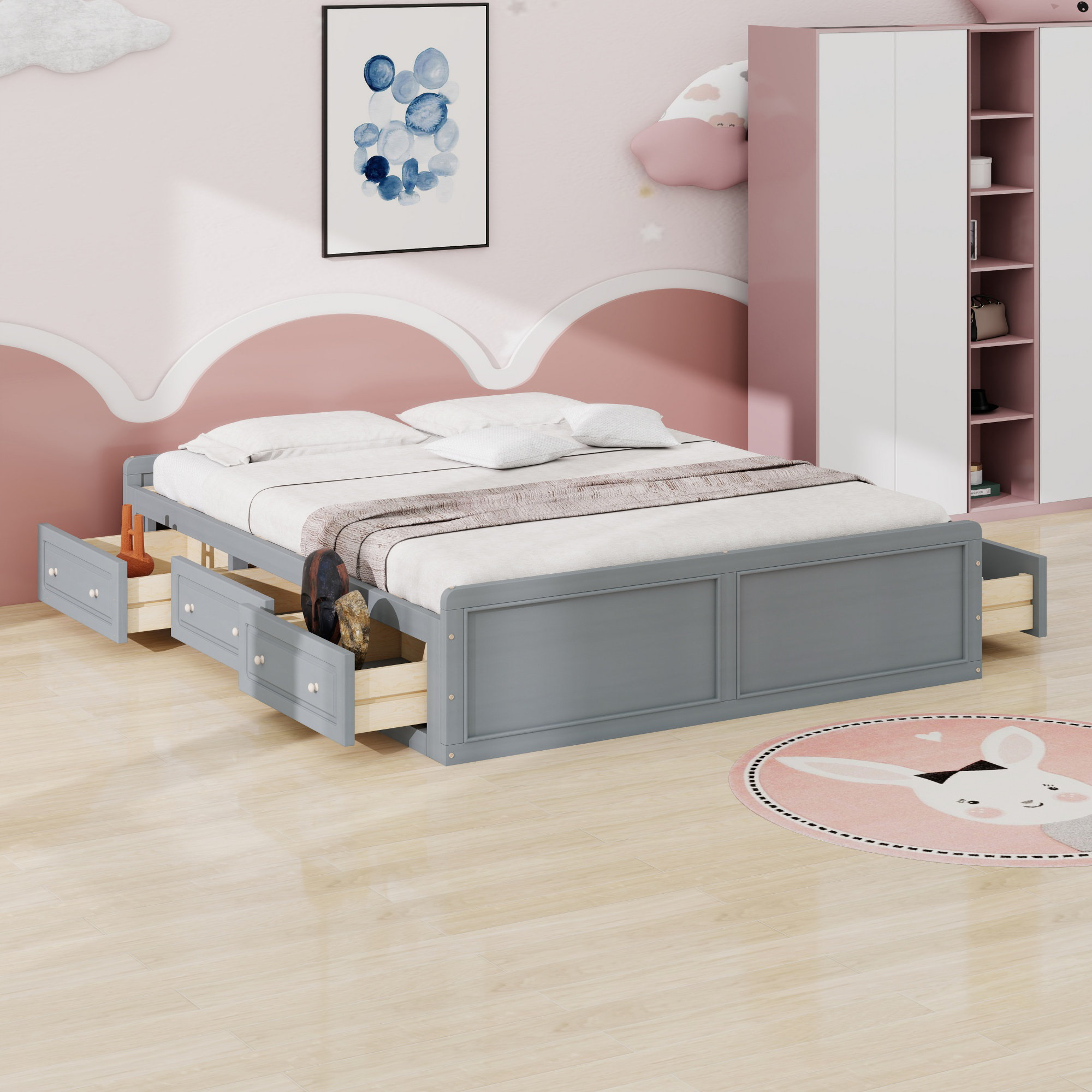 Latitude Run® Wood Platform Bed Frame With 6 Drawers | Wayfair