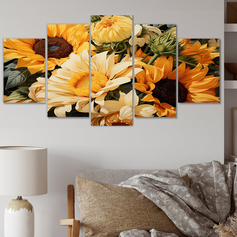 Sunflowers Burst Of Sunshine - impression sur toile florale - 5 panneaux