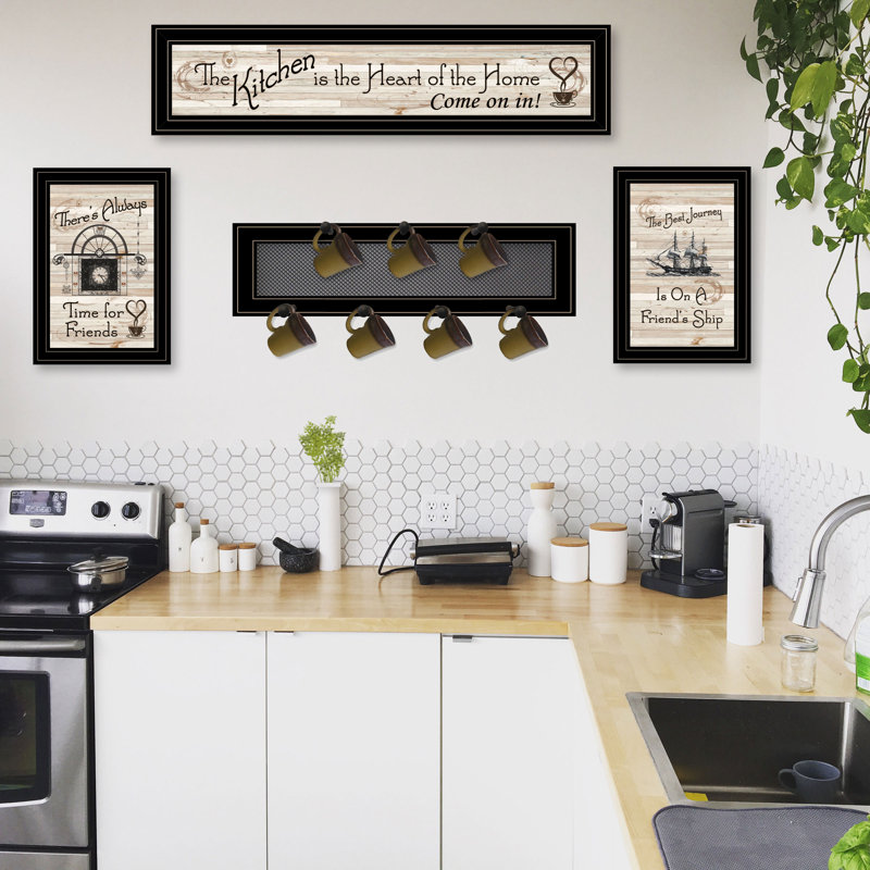 Cuisine-ensemble de 4 reproductions d’art textuel sur papier, Cadre noir