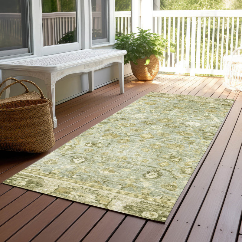 Machine Washable Indoor/Outdoor Xhevrie Sage Rug, Runner 2'3" x 7'6"