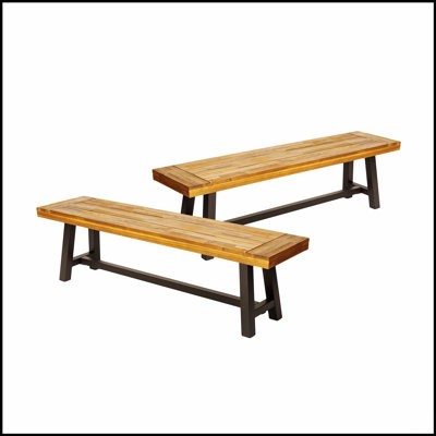Outdoor Carlisle Benches, Sandblasted + Rustic Metal, Durable and Stylish Seating for Patios and Gardens (Set of 2)