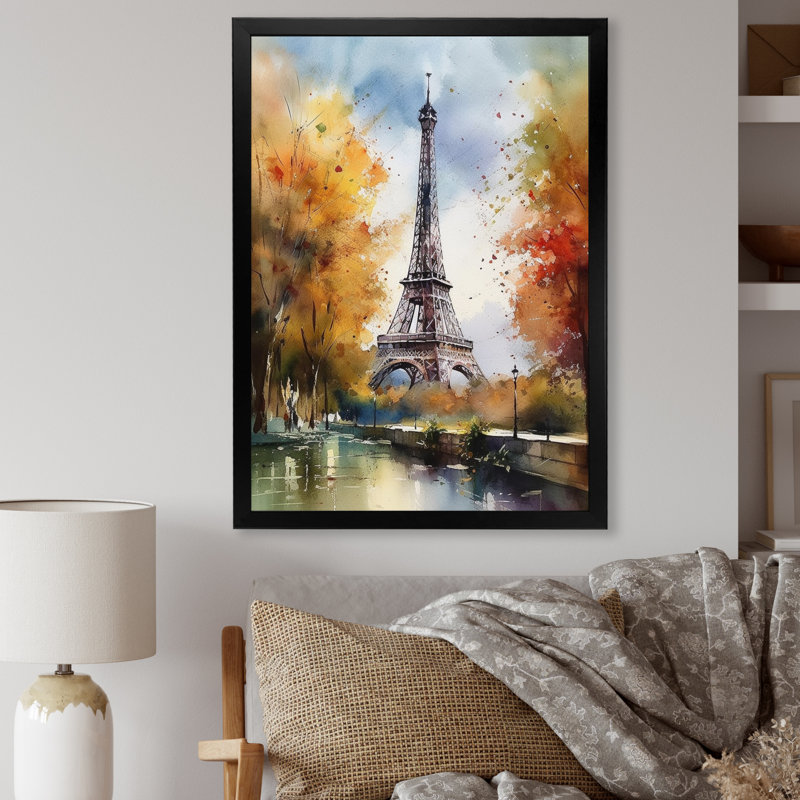 «Pastel Eiffel Tower In Paris III», reproduction d'art sur toile Paris, Cadre simple noir, H 40 po x l 30 po x P 1,5 po