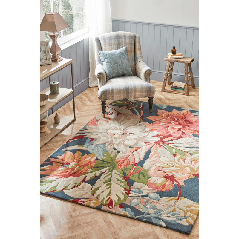 Sanderson Wool Floral Area Rug in Pink/Cream/Blue, Rectangle 4'7" x 6'7"