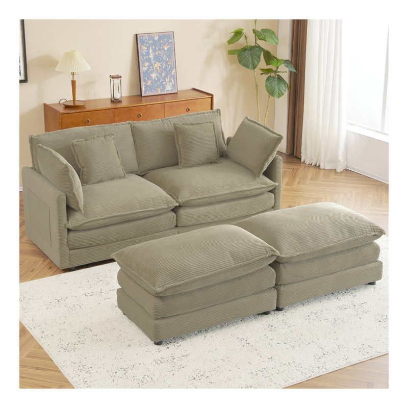Canapé modulaire rembourré en L 75,6 po avec poches de rangement latérales pour le salon, Brun