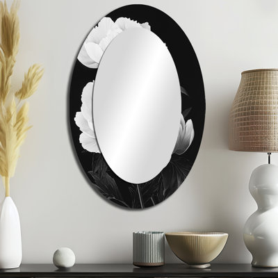 Monocrhome Peonies With Dark Veins III - Traditional Oval Wall Mirror