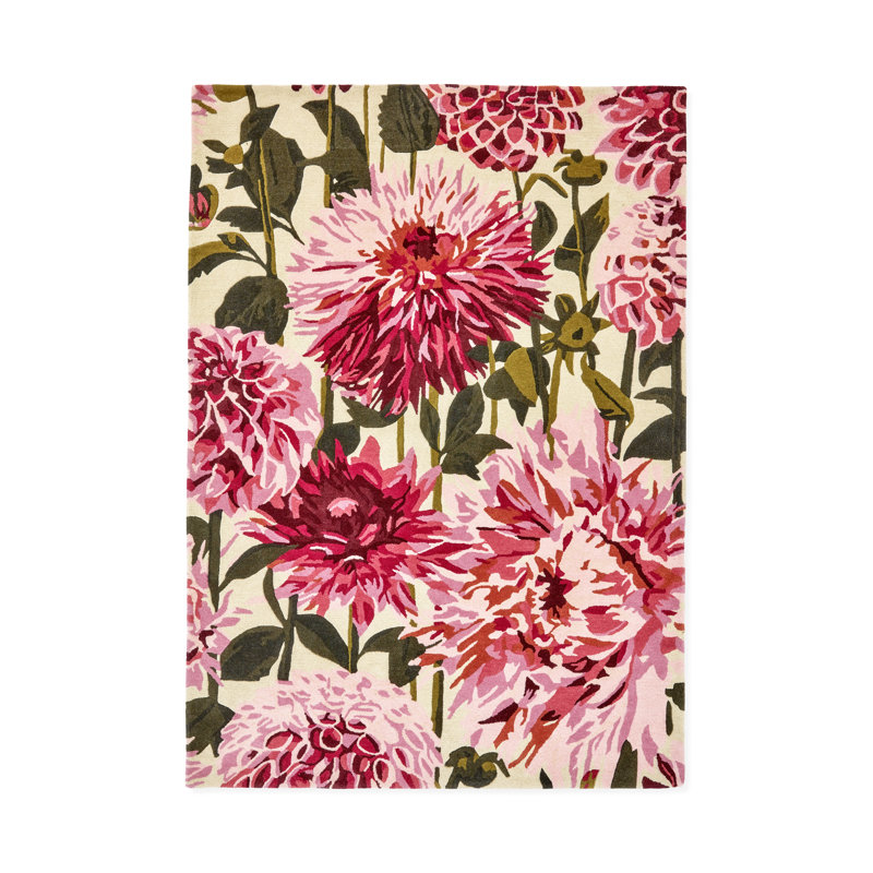 Dahlia Hand Tufted Wool Floral Area Rug in Pink/Green, Rectangle 5'7" x 7'10"
