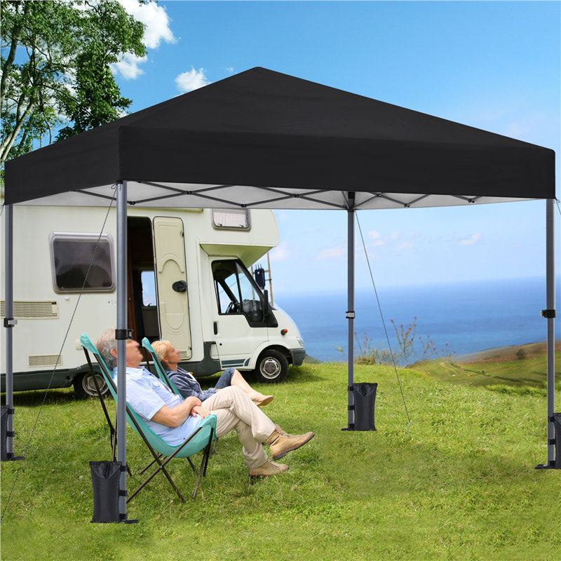 Multi-sized Pop-up Canopy with One-Push-To-Lock Setup Mechanism, 10' W x 10' D, Black