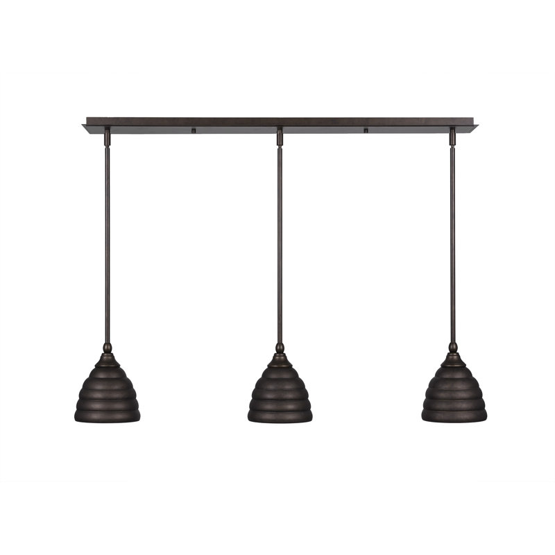 Luminaire suspendu linéaire à 3 lumières suspendu au fini bronze avec abat-jour en métal ruche de 6 po, Bronze