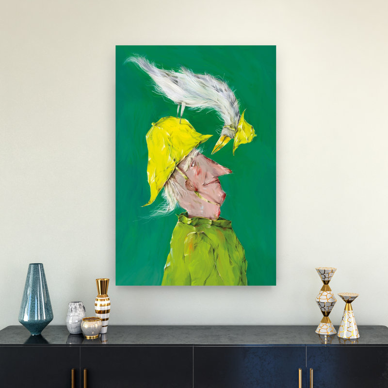 Art mural fantaisiste avec oiseau, 36" H x 24" W